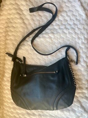 Perlina black, leather hobo Crossbody bag, gold chain detail excellent condition